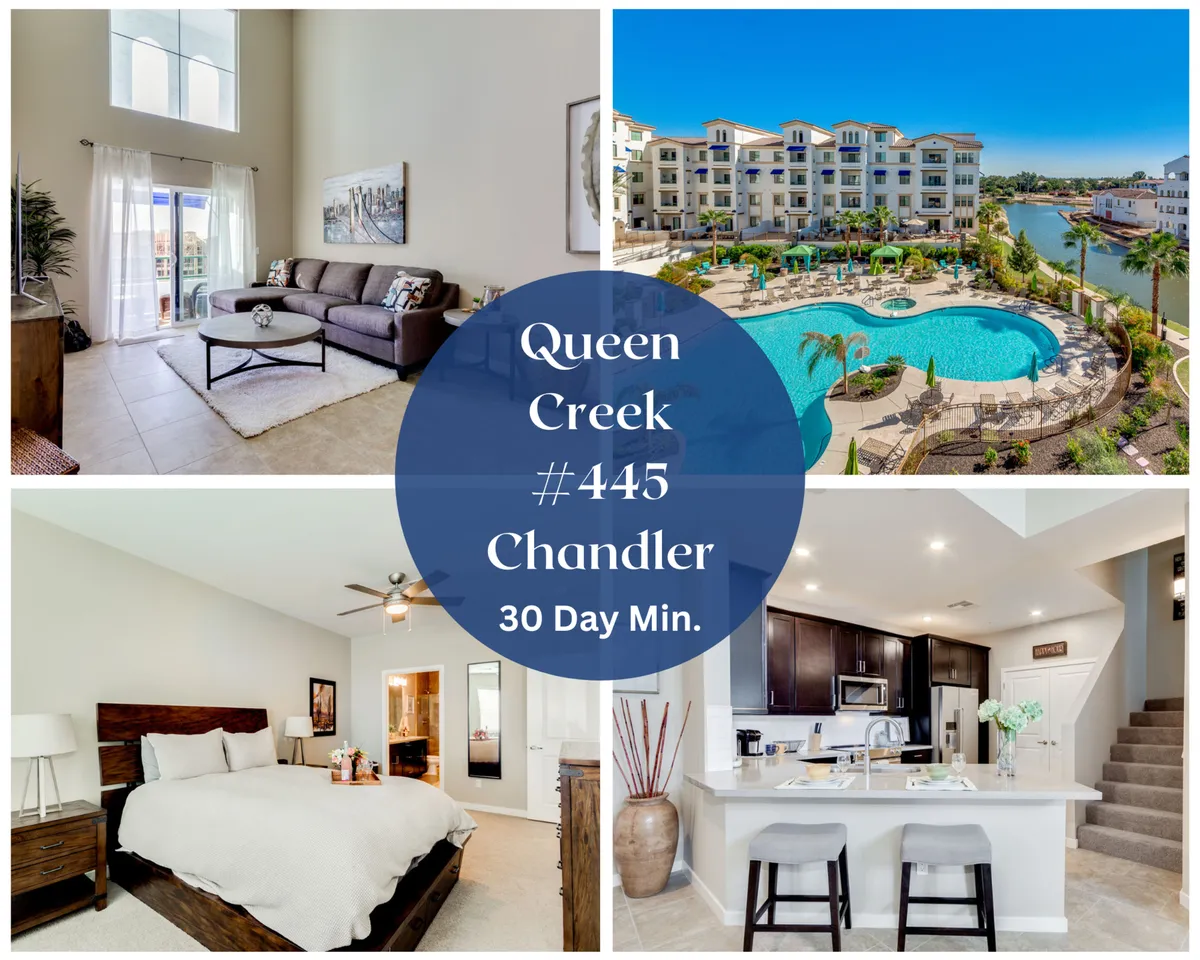 The image showcases an expansive, sunlit living area with floor-to-ceiling windows offering breathtaking sunset views over the pool. The open-concept space flows seamlessly into a modern, gourmet kitchen with quartz countertops, while glimpses of a cozy bedroom and the sparkling pool below hint at ultimate relaxation and comfort.